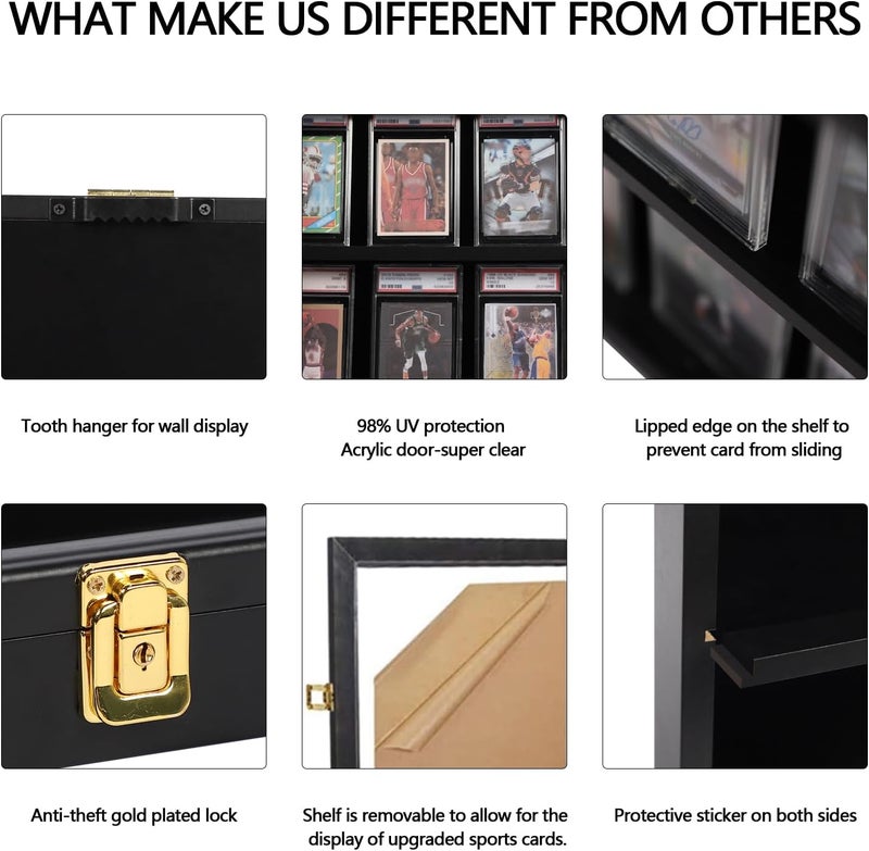 Grintus 8 Baseball Card Display Case - Lockable Sports Graded Card Display Case Wall Mount with UV Protection Acrylic Door for Baseball Basketball Football Hockey Trading Card Collection Small - Image 3